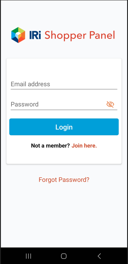 How do I access the app for the first time (Login)? – IRI Shopper Panel